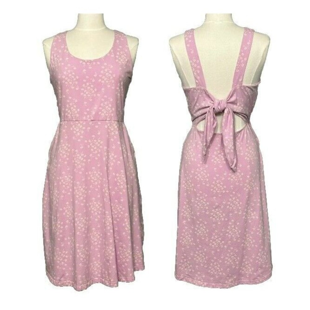Pact English Lavender Jolene Organic Cotton Tie Back Fit Flare Dress Small